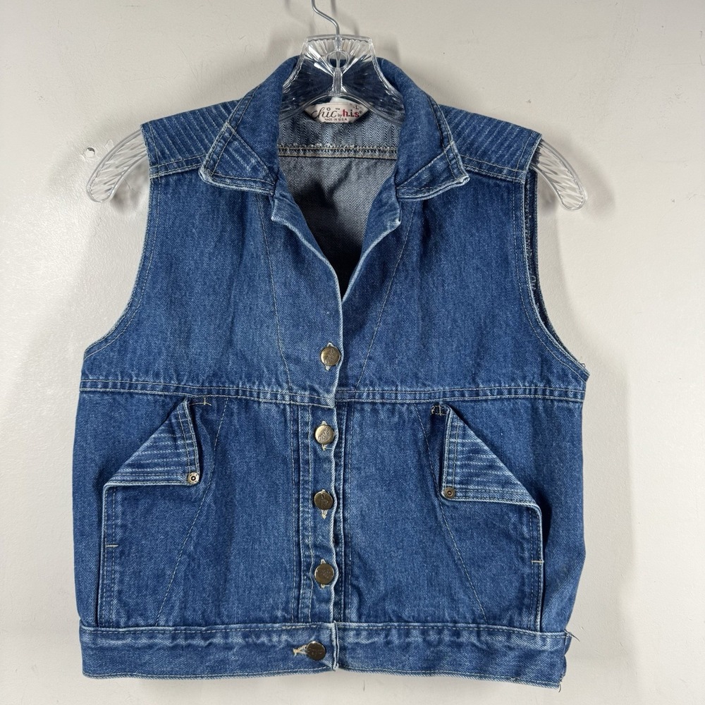 Vintage Sunset Blues Chic by h.i.s Blue Denim Shirt Vest Juniors Made USA Sz L